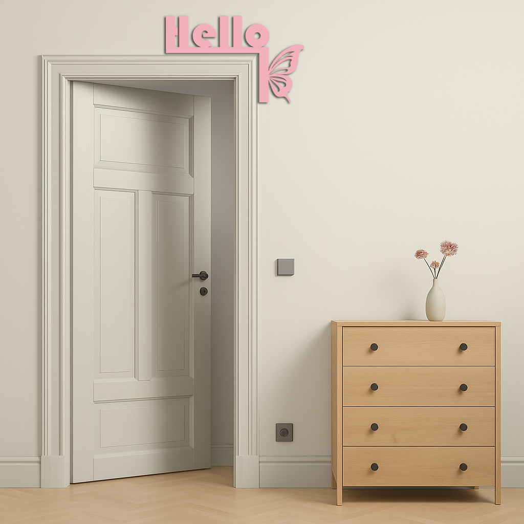 Hello Butterfly Metal Wall Art – Door Corner Decorative Sign - KAFGP122