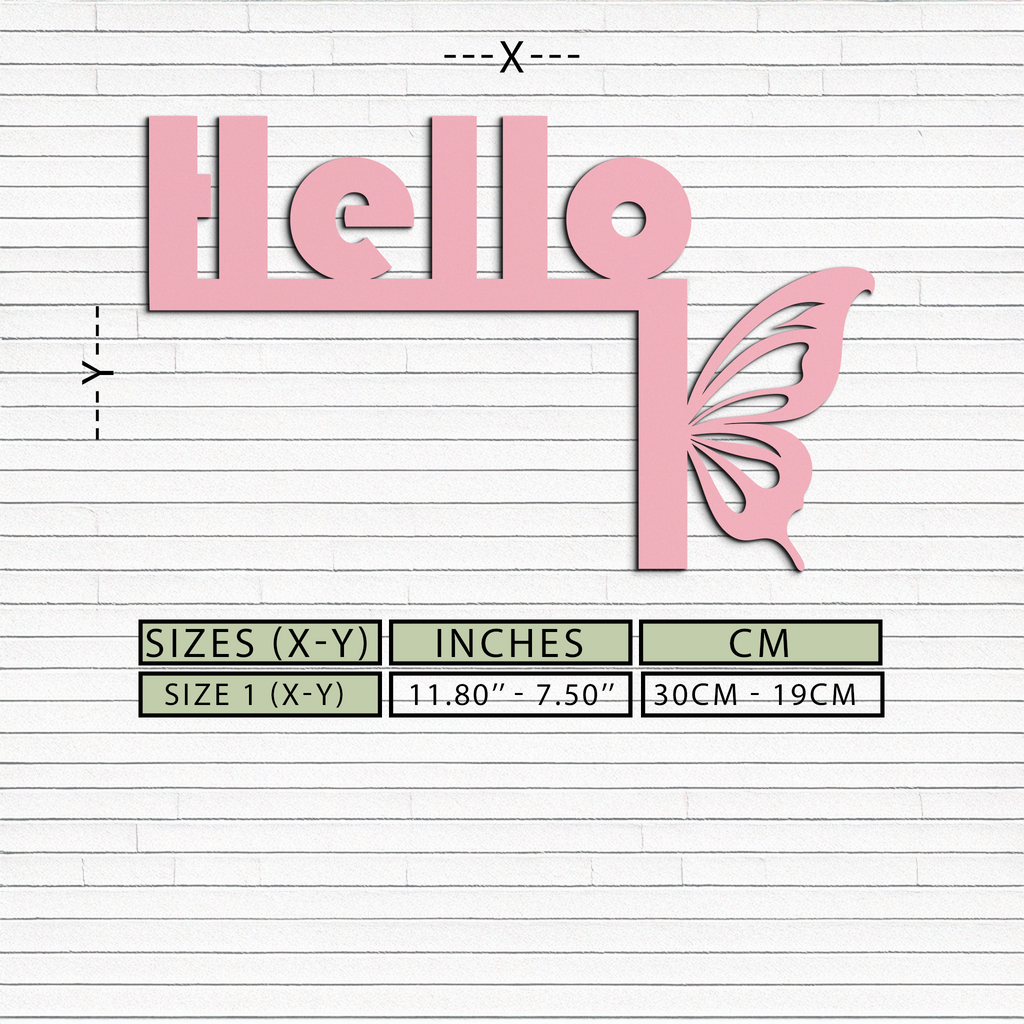 Hello Butterfly Metal Wall Art – Door Corner Decorative Sign - KAFGP122