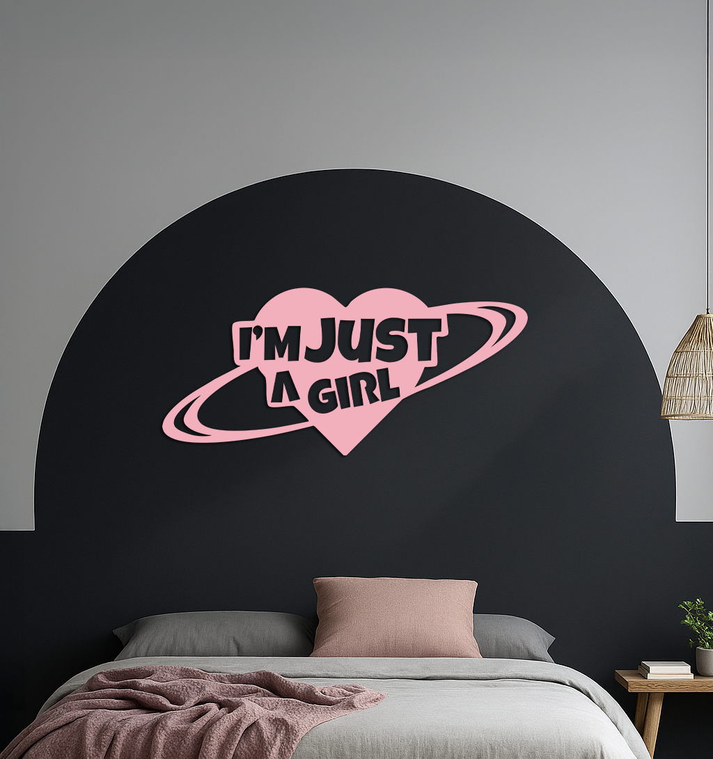 I'm Just a Girl Heart Planet Silhouette Metal Wall Art – Feminine Empowerment Design - KAFGP125