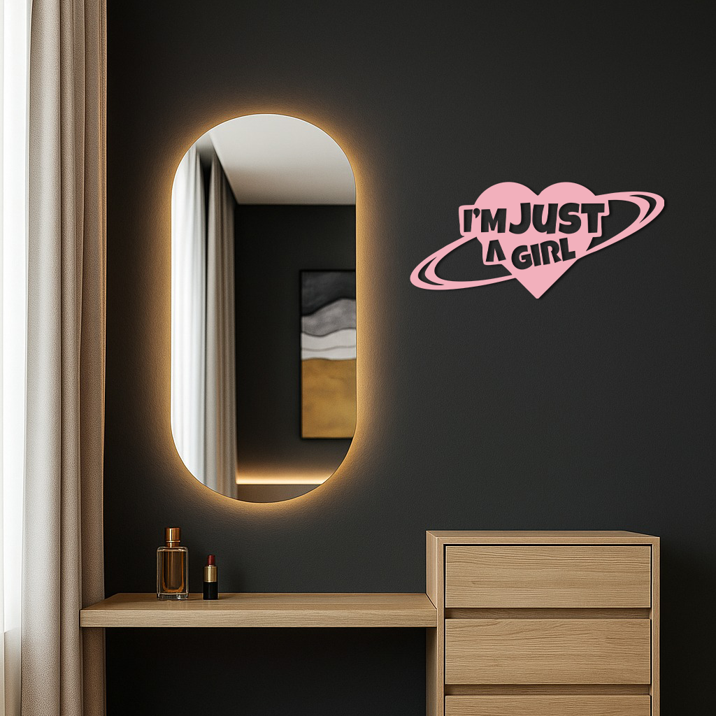 I'm Just a Girl Heart Planet Silhouette Metal Wall Art – Feminine Empowerment Design - KAFGP125