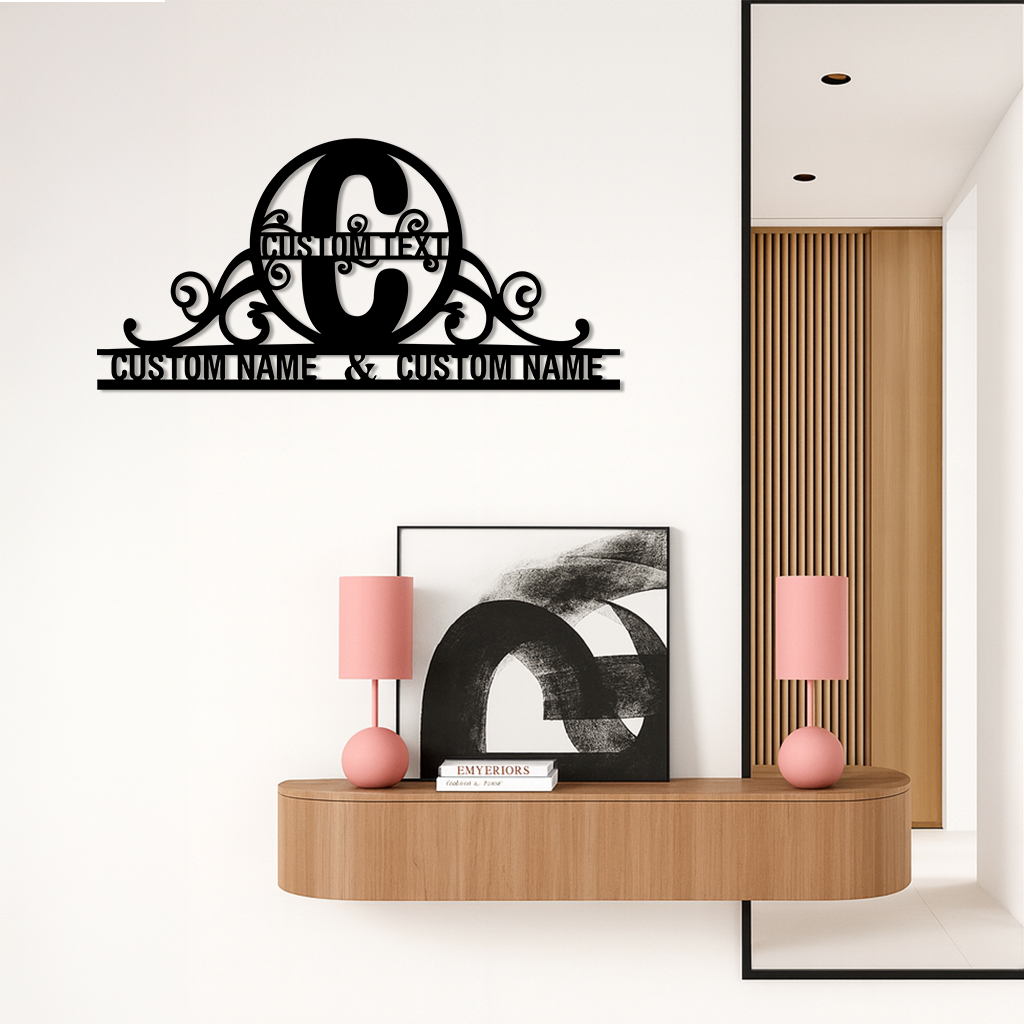 Personalized Initial Monogram Metal Wall Art – Custom Family Name Sign - KAFGP130