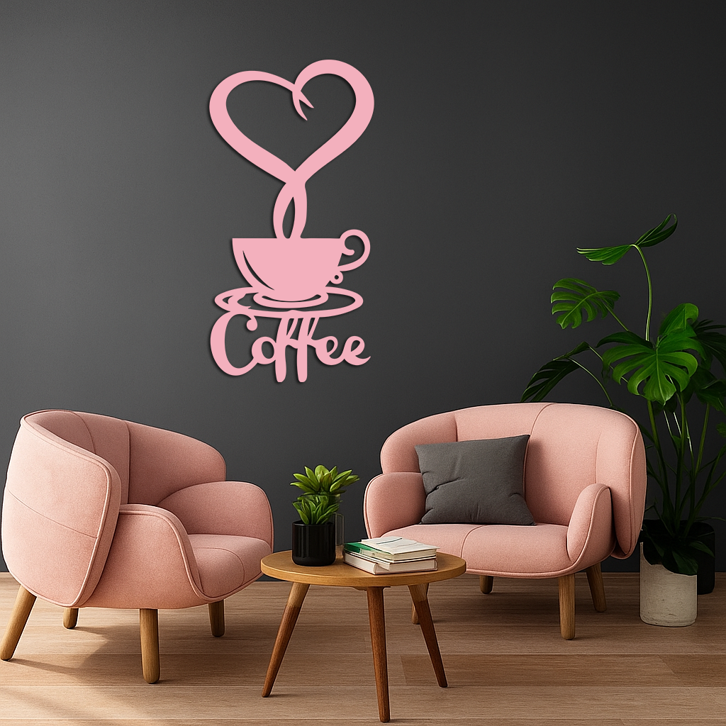 Coffee Cup Heart Metal Wall Art – Modern Coffee Lover Kitchen Decor -KAFGP131