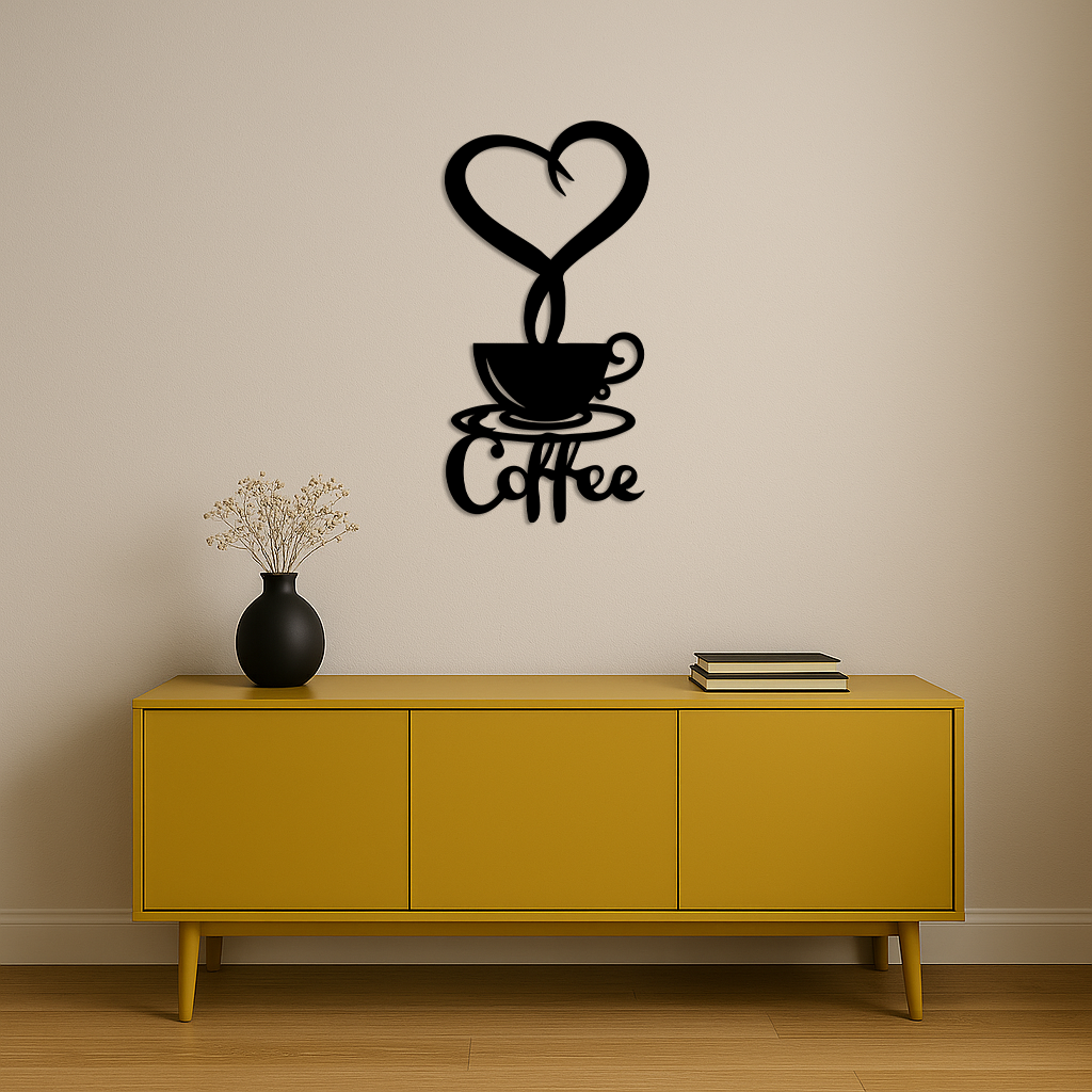 Coffee Cup Heart Metal Wall Art – Modern Coffee Lover Kitchen Decor -KAFGP131
