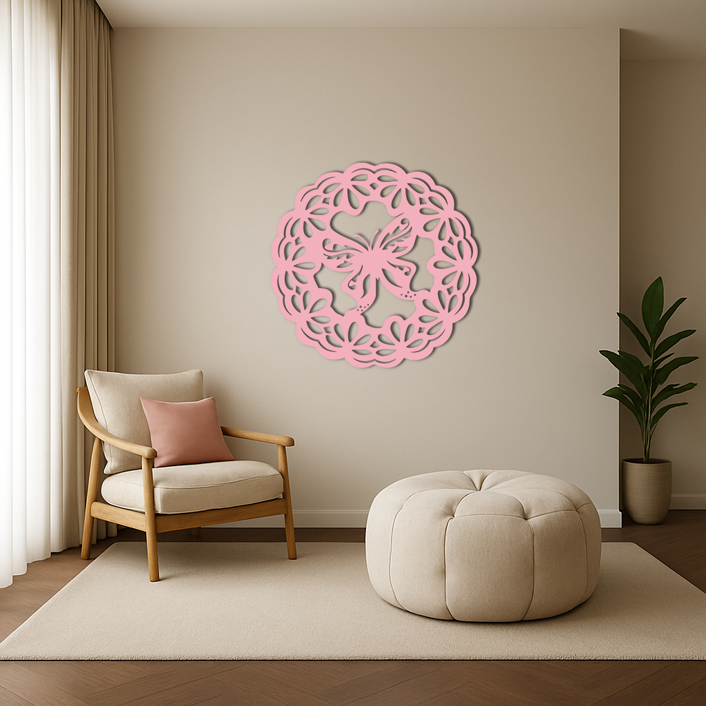 Round Butterfly Mandala Metal Wall Art – Nature Inspired Decorative Wall Hanging - KAFGP141