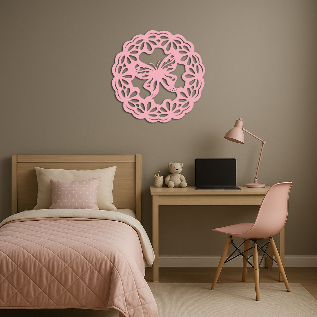 Round Butterfly Mandala Metal Wall Art – Nature Inspired Decorative Wall Hanging - KAFGP141