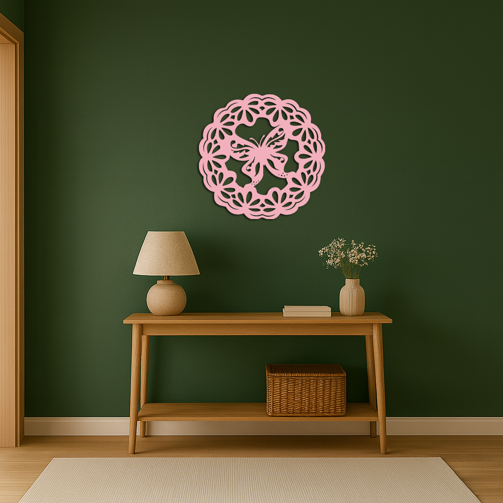 Round Butterfly Mandala Metal Wall Art – Nature Inspired Decorative Wall Hanging - KAFGP141