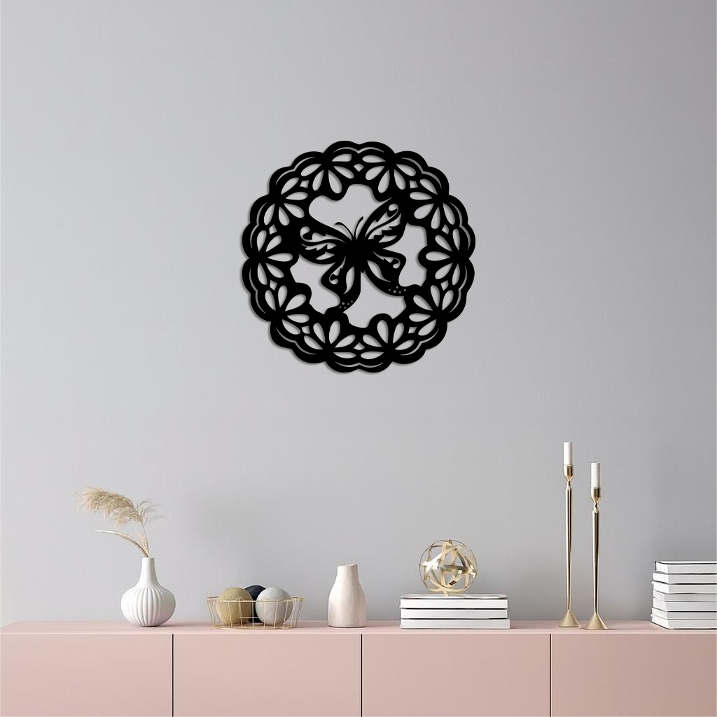 Round Butterfly Mandala Metal Wall Art – Nature Inspired Decorative Wall Hanging - KAFGP141