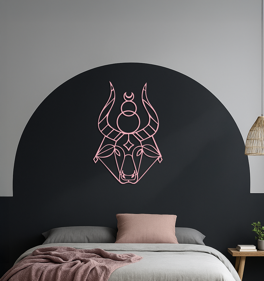 Taurus Zodiac Metal Wall Art – Geometric Bull Head Astrology Home Decor - KAFGP142