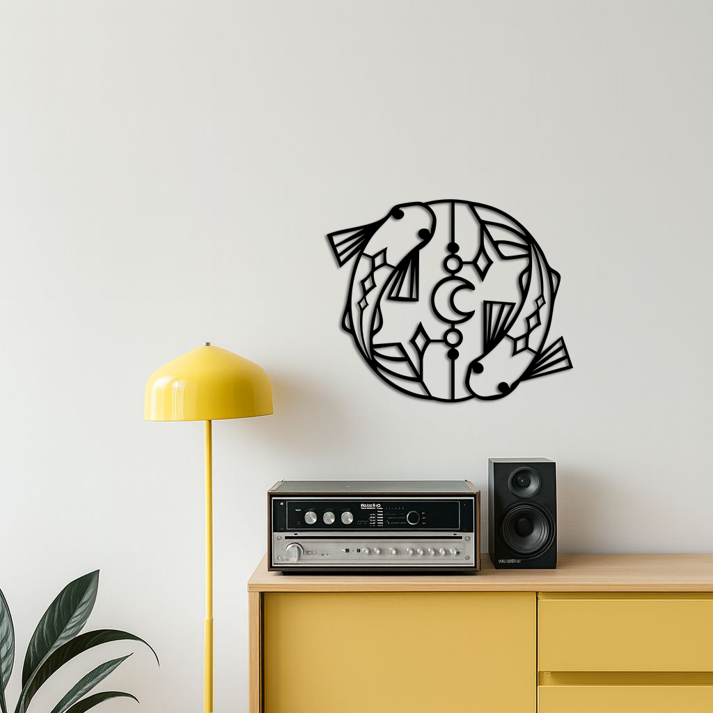Pisces Zodiac Metal Wall Art – Astrological Home Decor Sign - KAFGP143