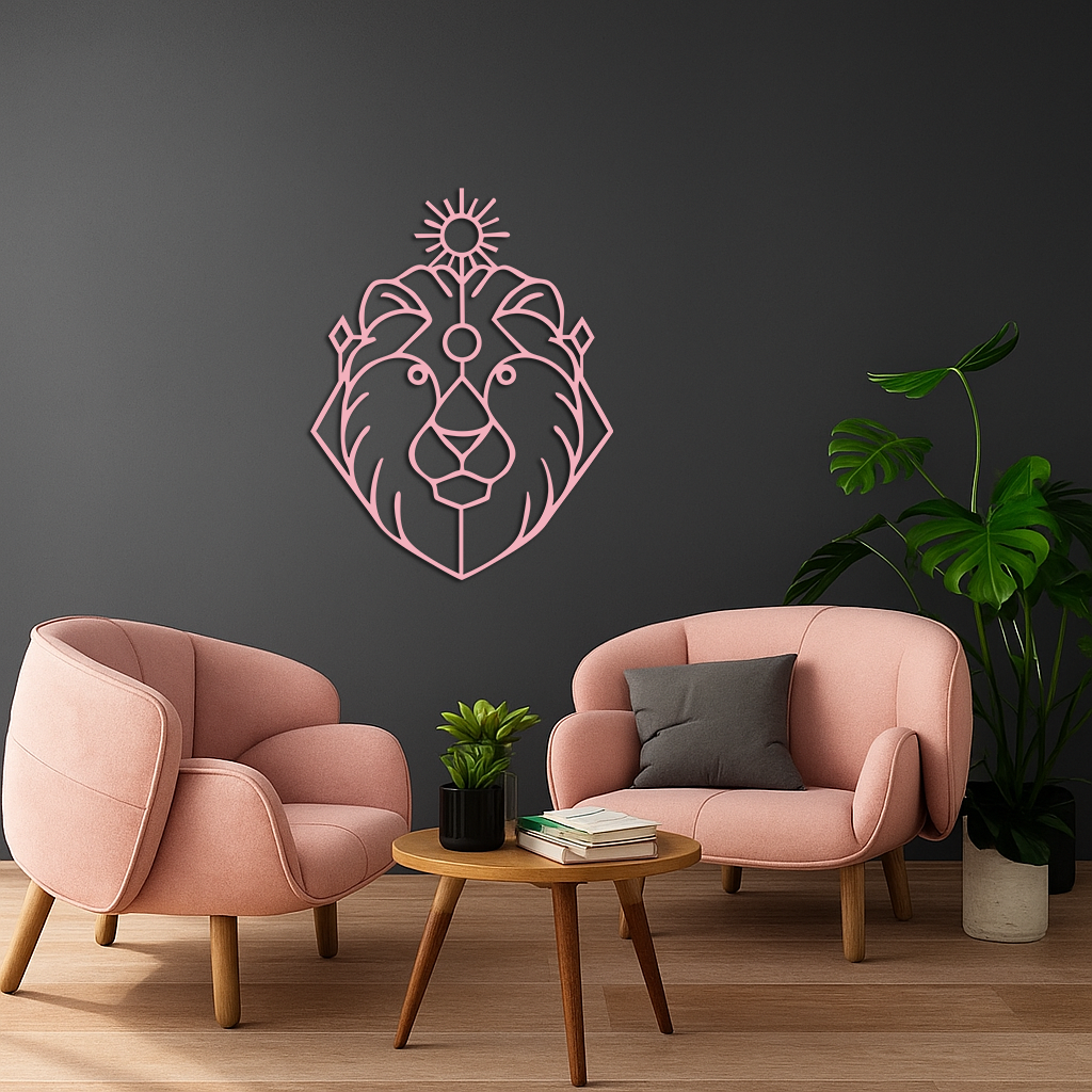 Leo Zodiac Metal Wall Art – Geometric Lion Horoscope Decor - KAFGP144