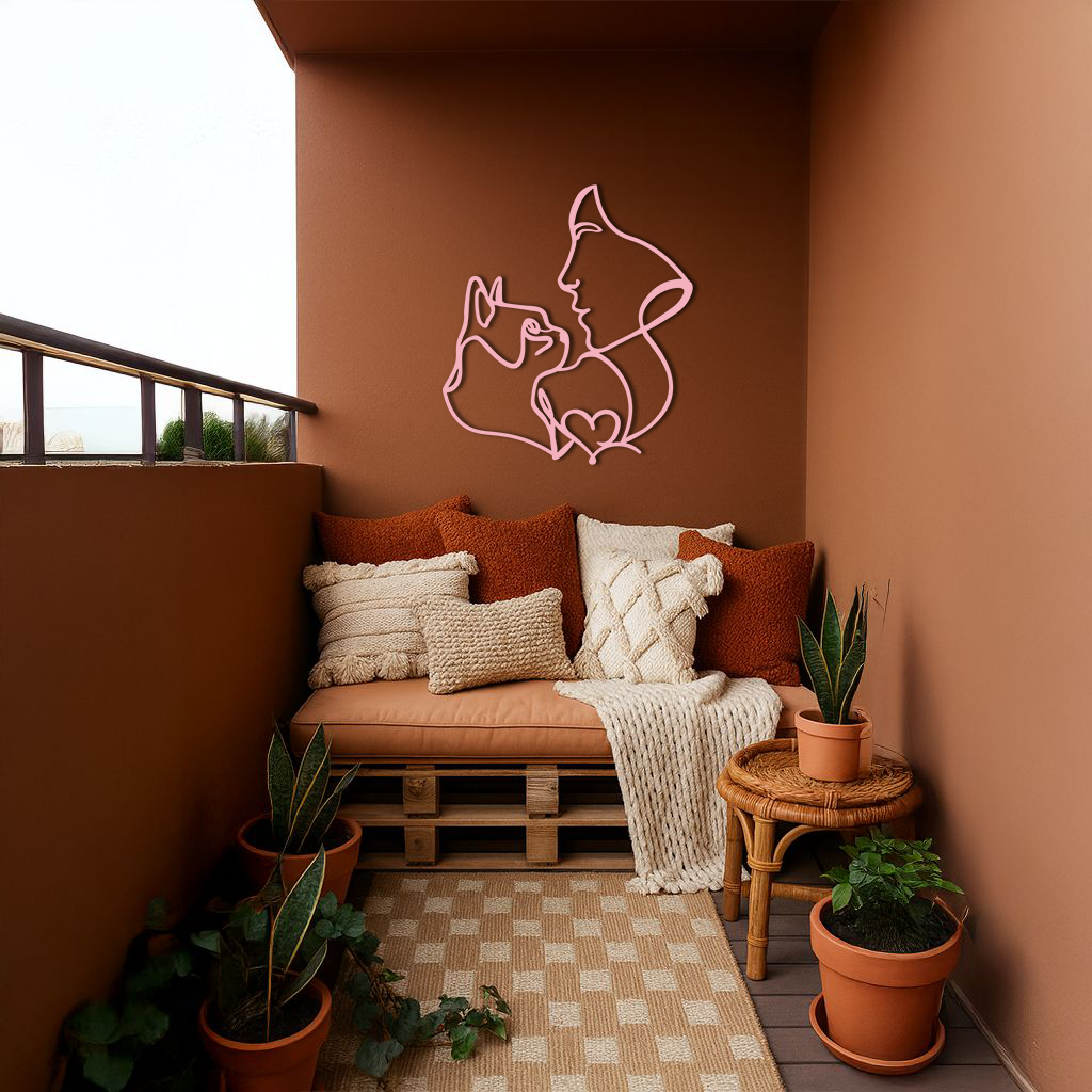 Cat and Woman Silhouette Metal Wall Art – Modern Pet Lover Line Art Decor - KAFGP146
