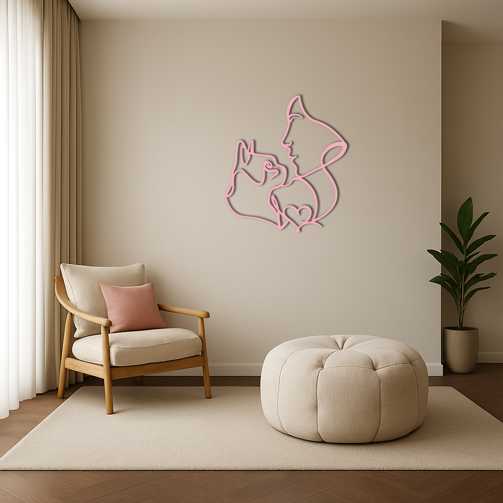 Cat and Woman Silhouette Metal Wall Art – Modern Pet Lover Line Art Decor - KAFGP146