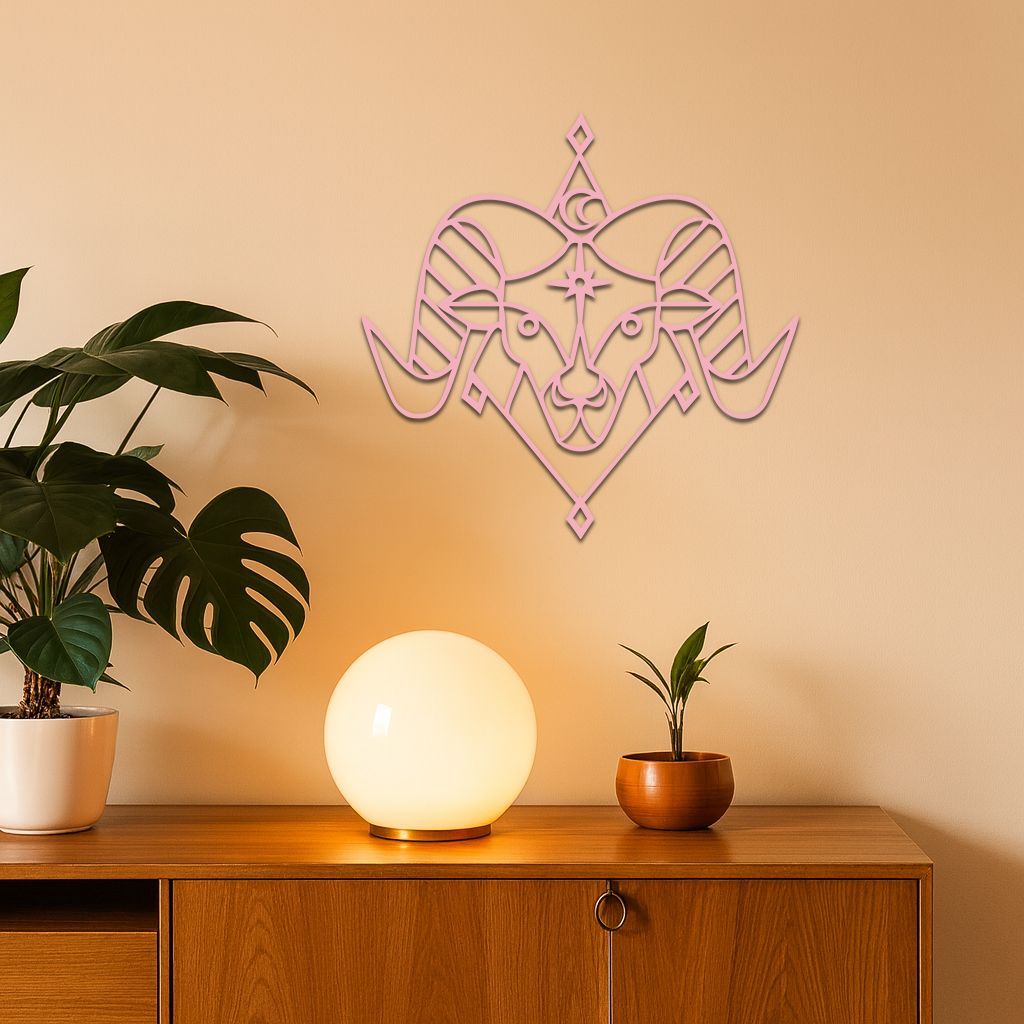 Aries Zodiac Sign Metal Wall Art – Geometric Ram Head Astrology Decor - KAFGP150