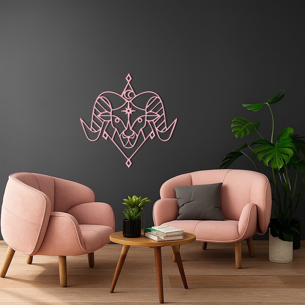 Aries Zodiac Sign Metal Wall Art – Geometric Ram Head Astrology Decor - KAFGP150