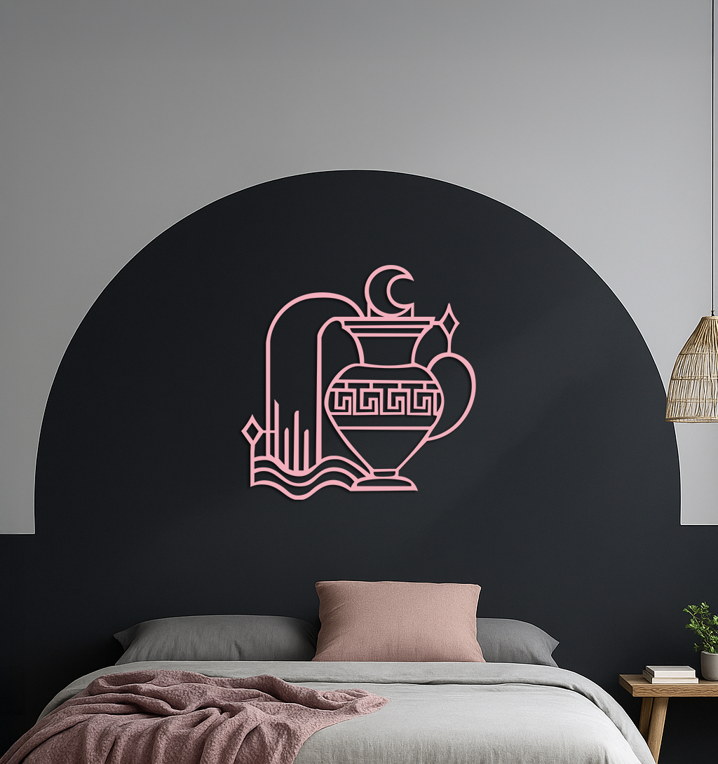 Aquarius Zodiac Metal Wall Art – Geometric Water Bearer Astrology Decor - KAFGP151