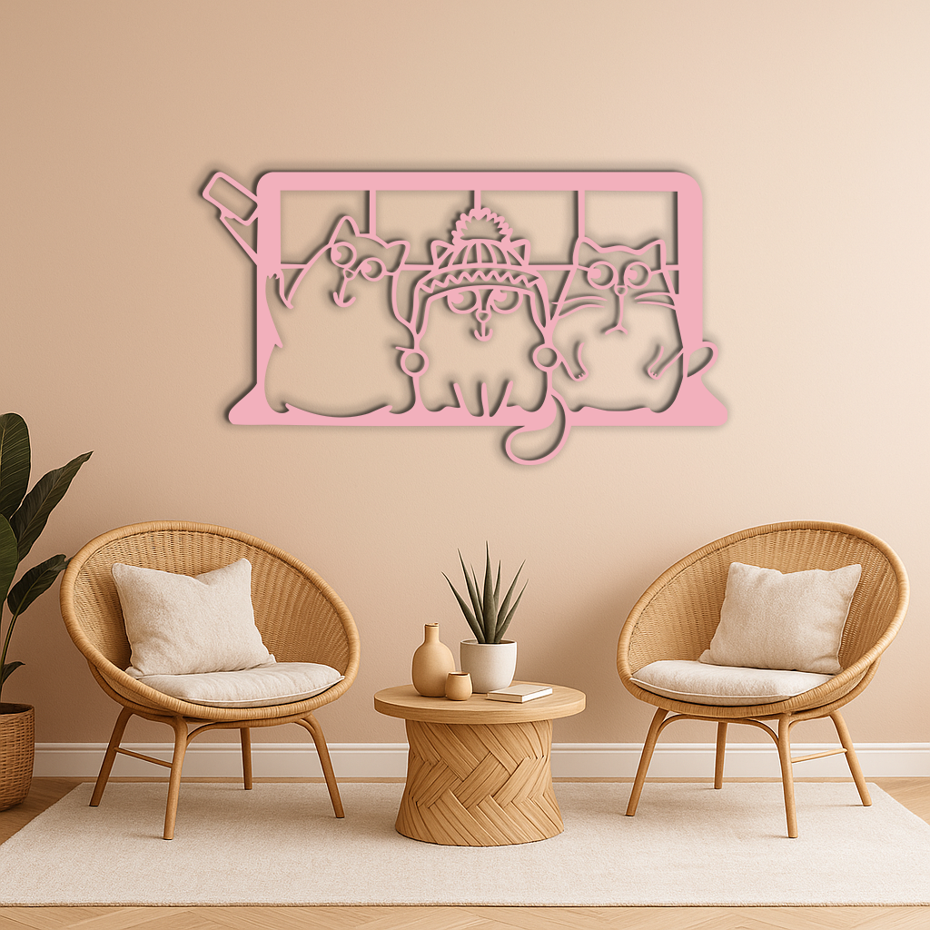 Funny Cats Taking Selfie Silhouette - Pink Metal Wall Art - KAFGP159