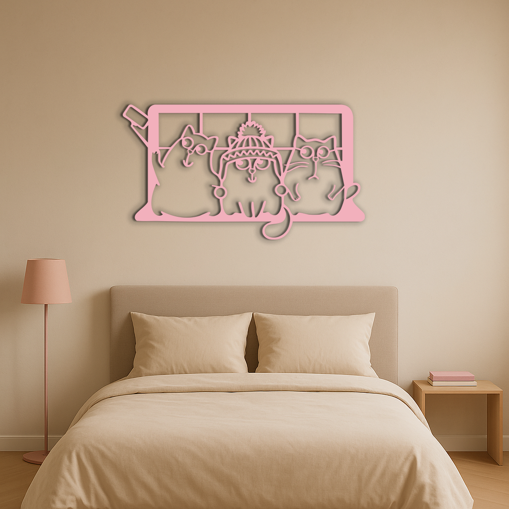 Funny Cats Taking Selfie Silhouette - Pink Metal Wall Art - KAFGP159
