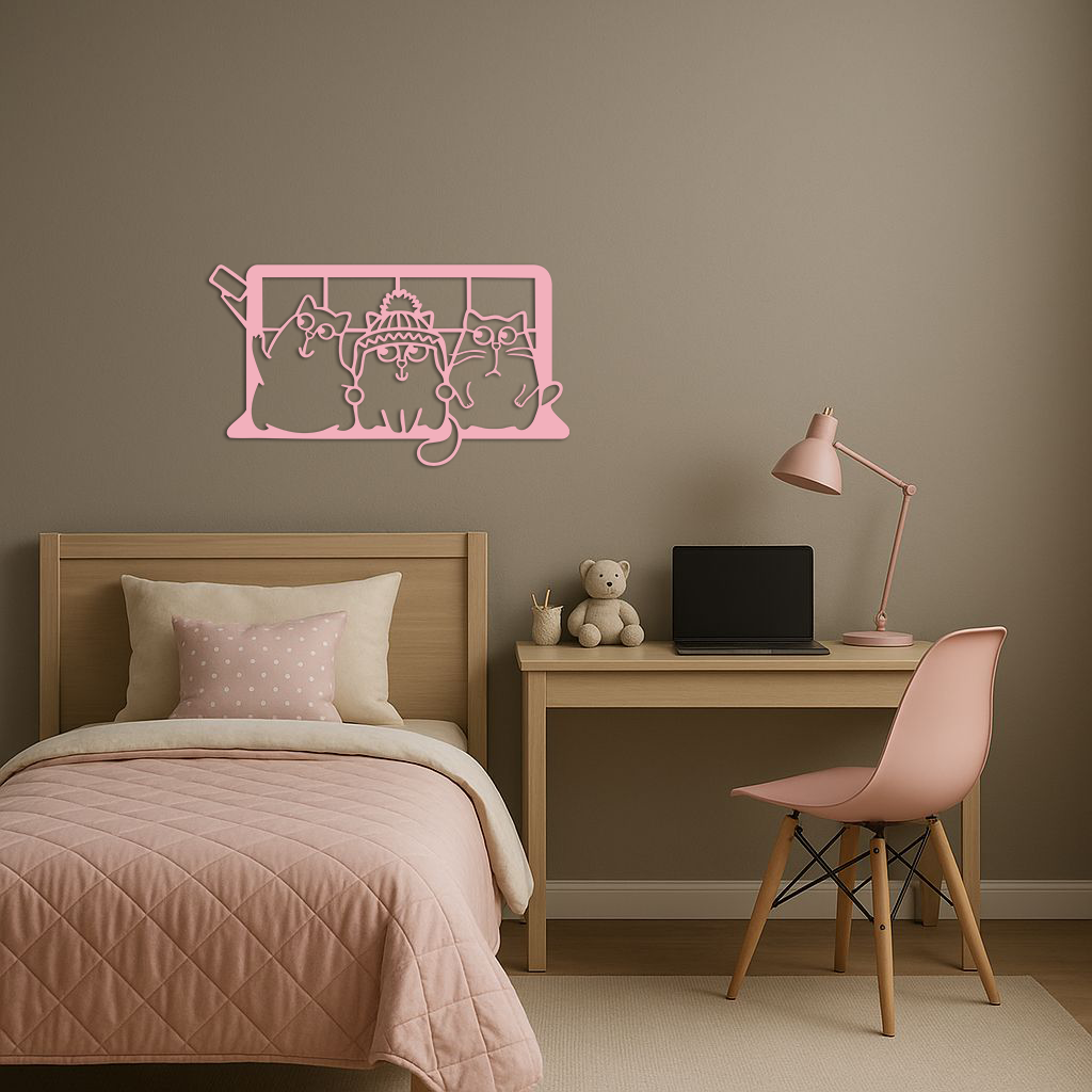 Funny Cats Taking Selfie Silhouette - Pink Metal Wall Art - KAFGP159