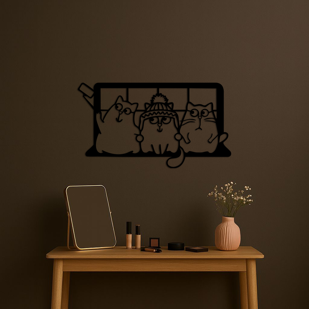 Funny Cats Taking Selfie Silhouette - Pink Metal Wall Art - KAFGP159