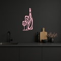 Wine Bottle and Glasses Silhouette Modern Kitchen Décor - Pink Metal Wall Art - KAFGP160