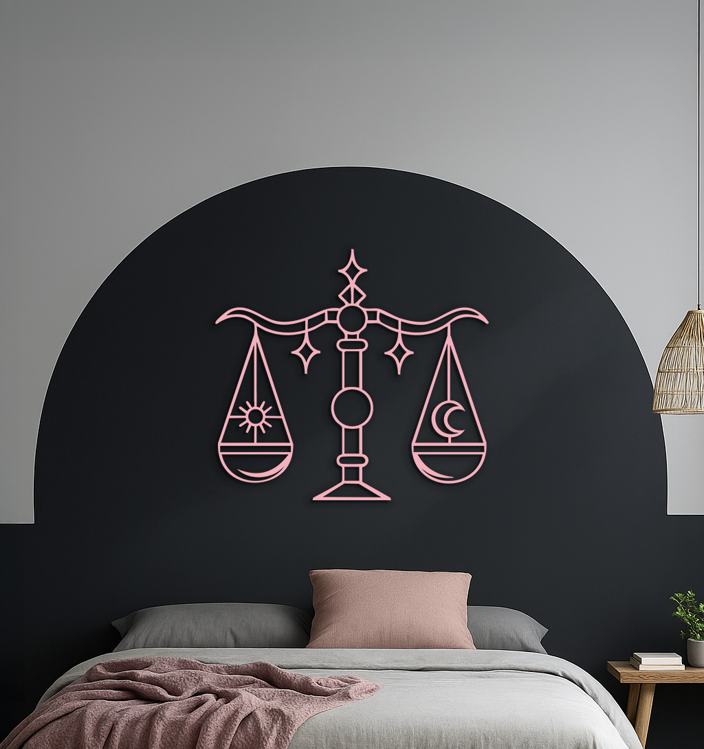 Libra Zodiac Sign Silhouette – Pink Metal Wall Art Balance Scale Design - KAFGP161