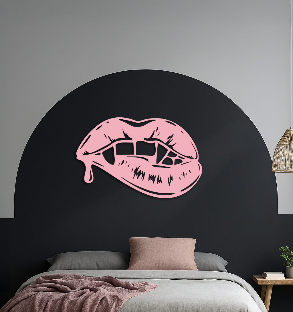 Vampire Lips Silhouette – Pink Metal Wall Art for Modern Home Décor - KAFGP163