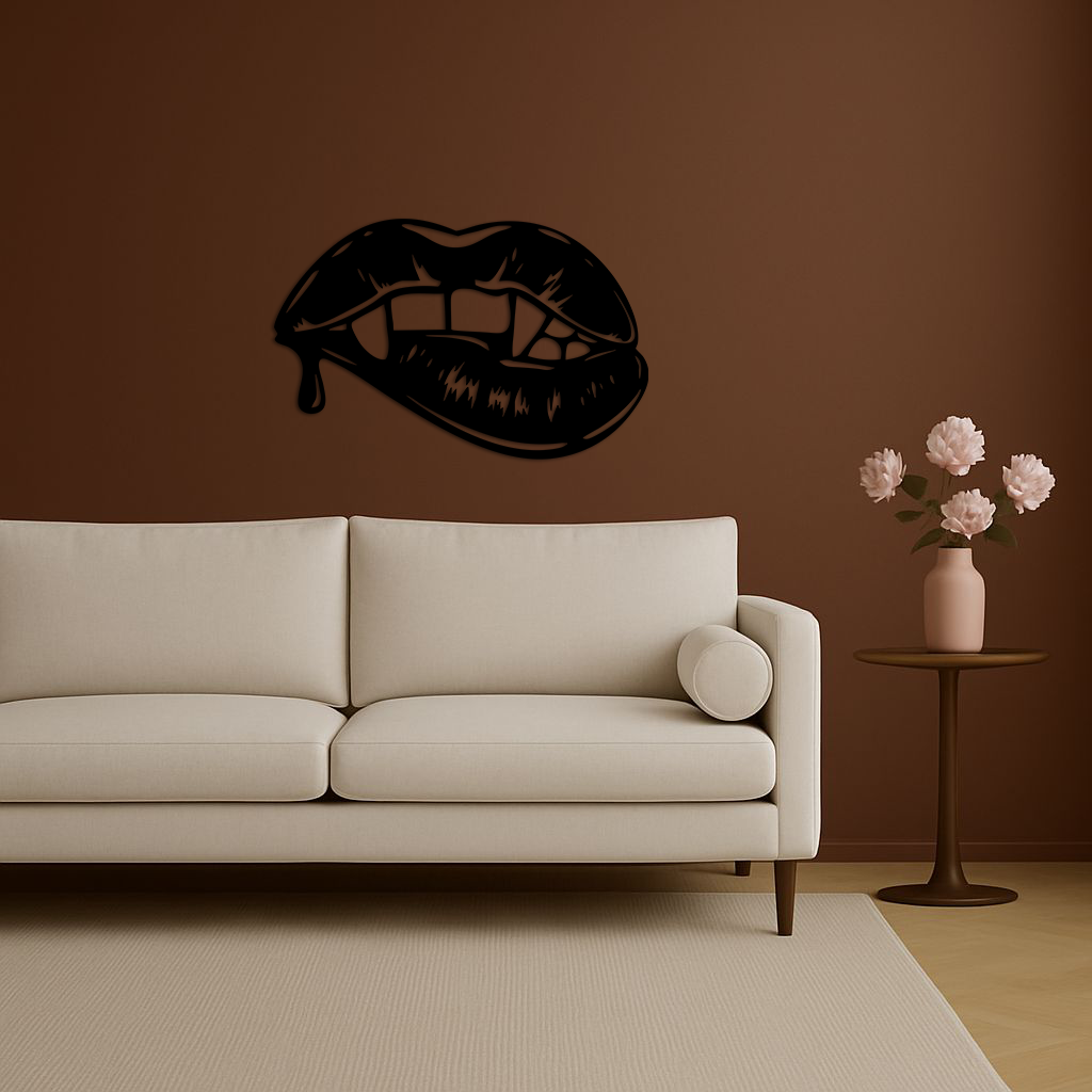 Vampire Lips Silhouette – Pink Metal Wall Art for Modern Home Décor - KAFGP163