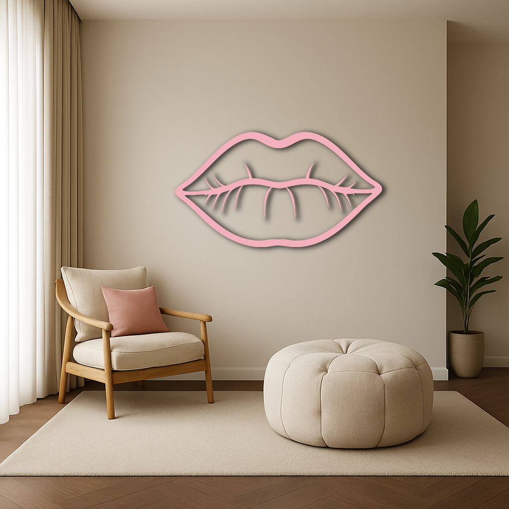 Lips Silhouette Pink Metal Wall Art – Modern Home Decor - KAFGP175