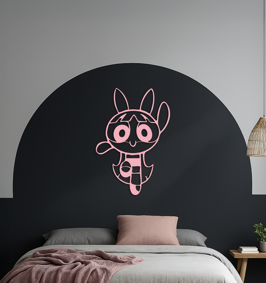 Powerpuff Girl Bunny Style Pink Metal Wall Art – Modern Cartoon Décor - KAFGP177