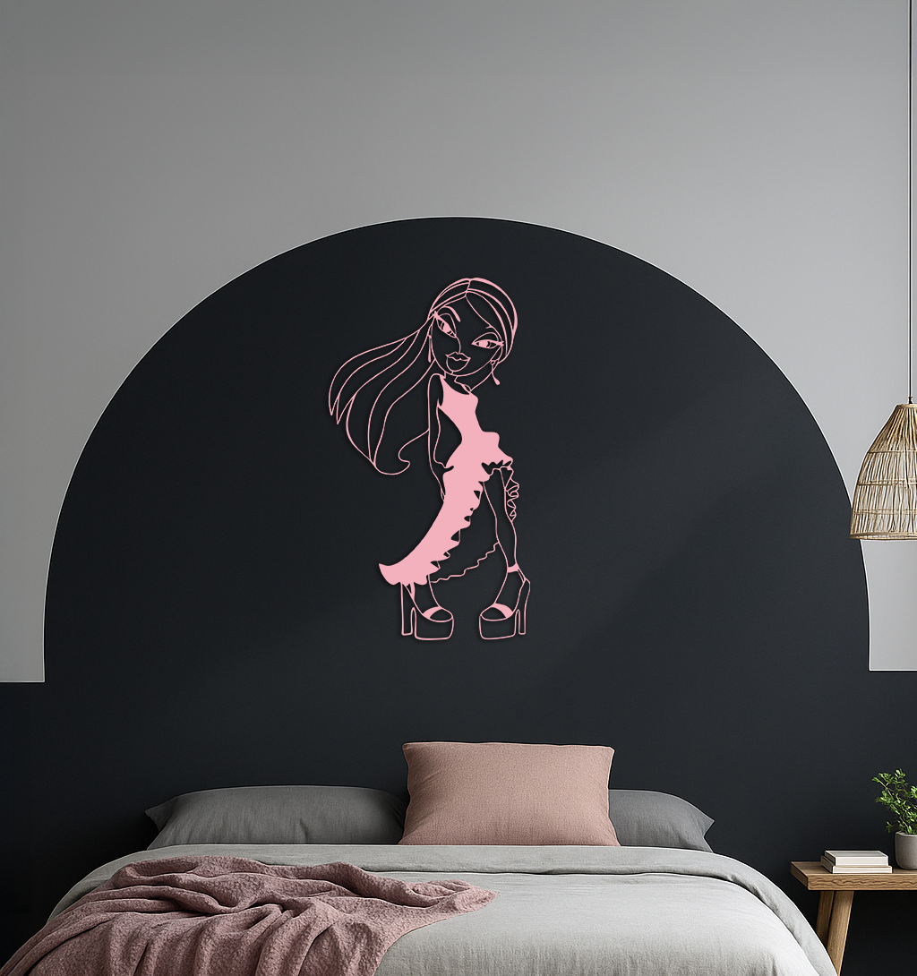 Bratz Doll Silhouette Modern Wall Art – Pink Metal Wall Décor - KAFGP180
