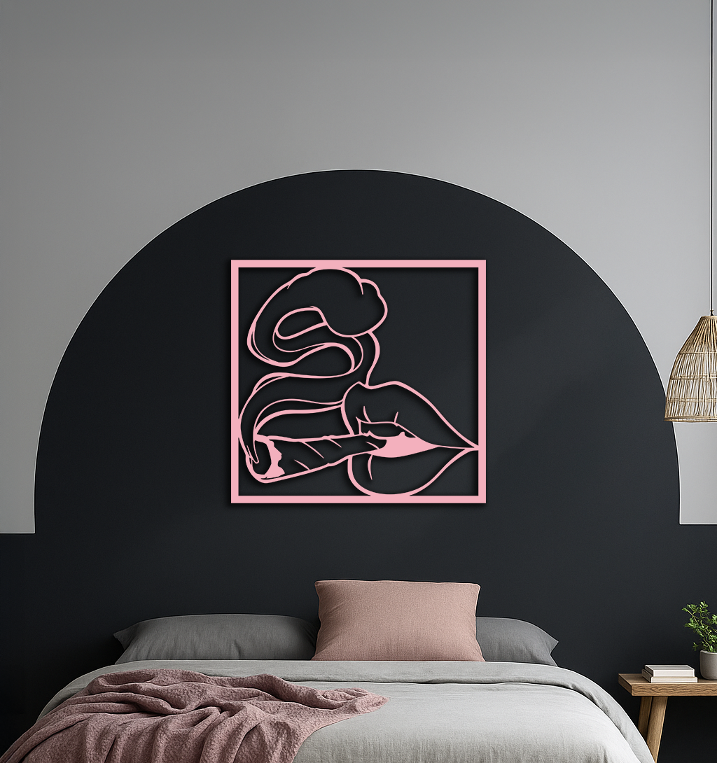 Smoking Lips Silhouette Modern Wall Art – Pink Metal Décor - KAFGP181