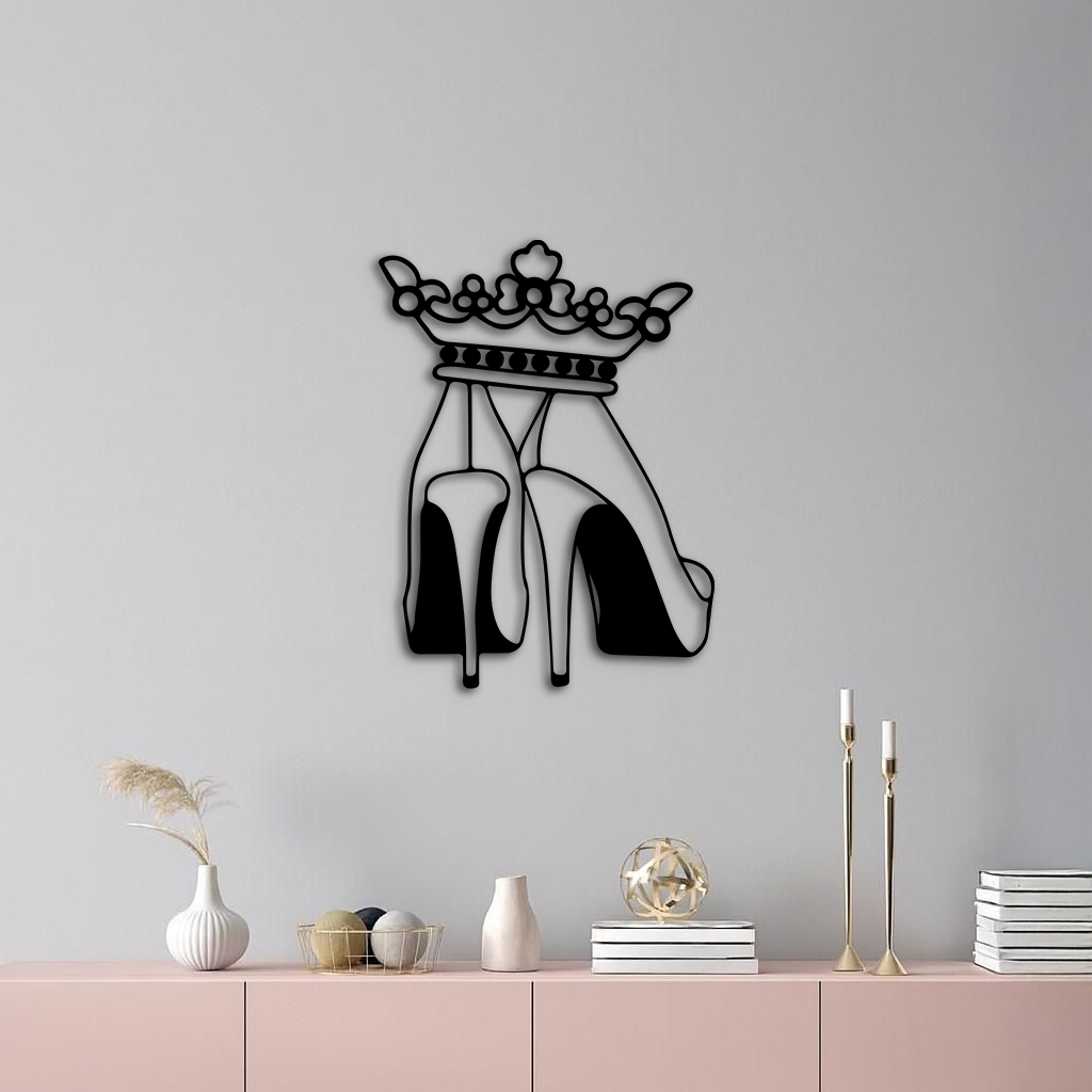Crown High Heels Silhouette – Pink Metal Wall Art for Modern Glam Décor - KAFGP182