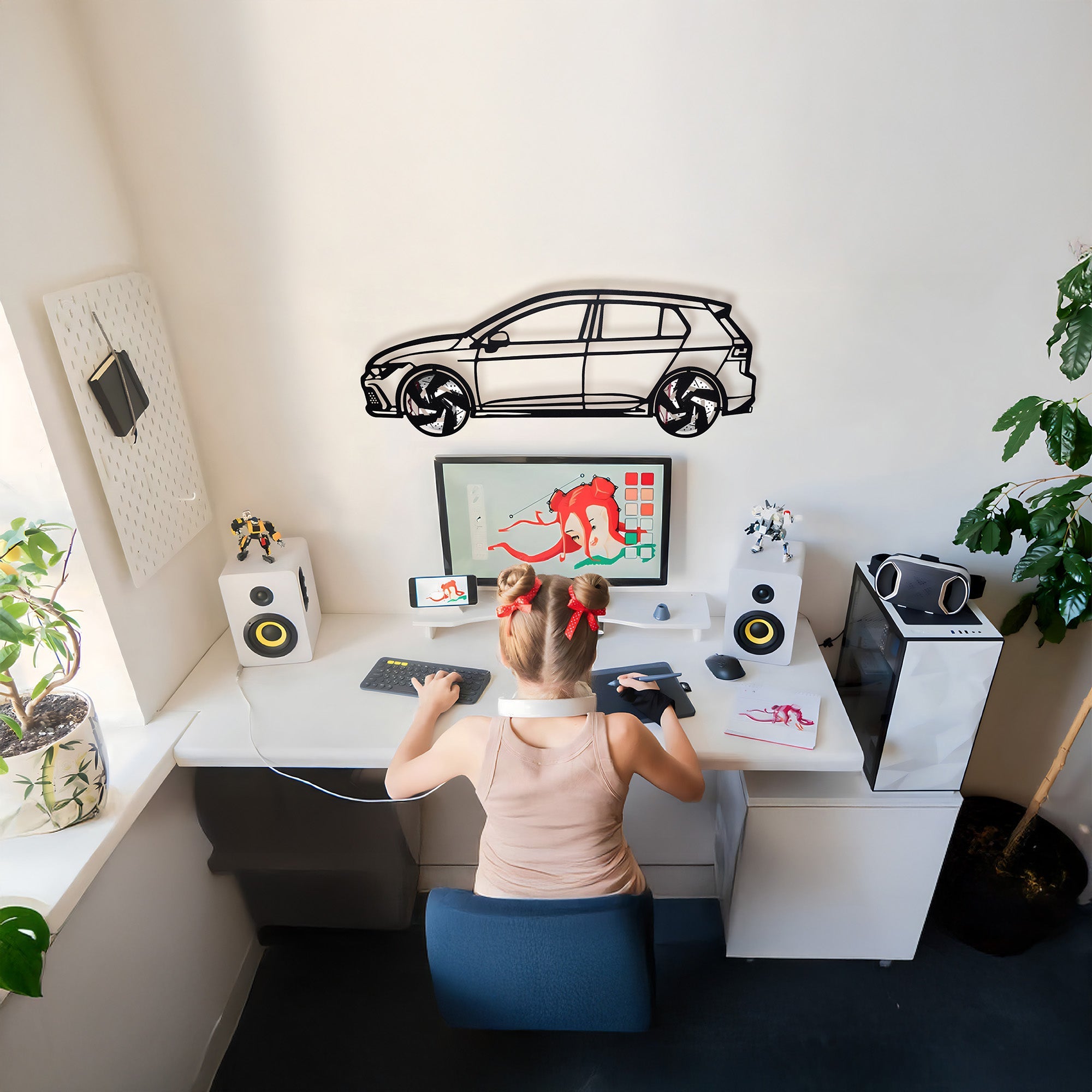 2022 Volkswagen Golf GTI Wall Art – Steel Silhouette with Spinning Wheels-KAFMEKA010