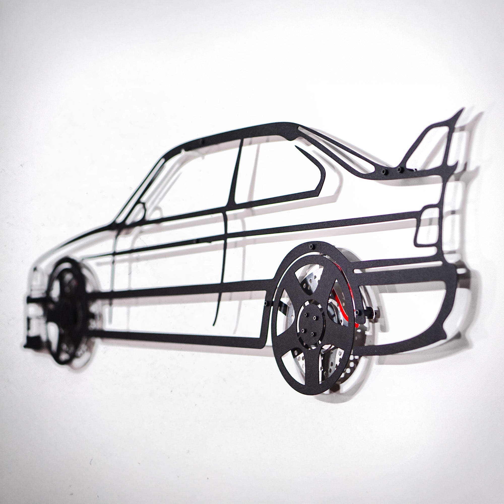 BMW E36 M3 Wall Art – Classic Steel Silhouette with Spinning Wheels-KAFMEKA015