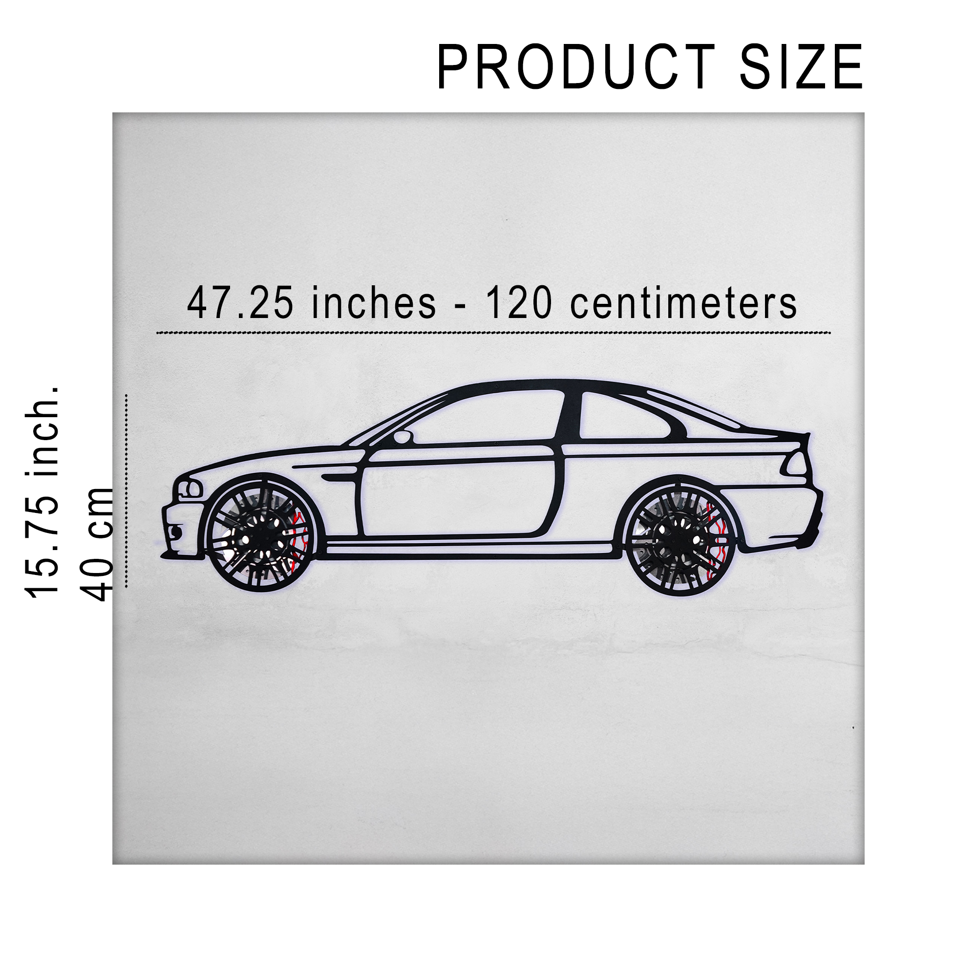 BMW E46 M3 Wall Art – Steel Silhouette with Spinning Wheels-KAFMEKA016