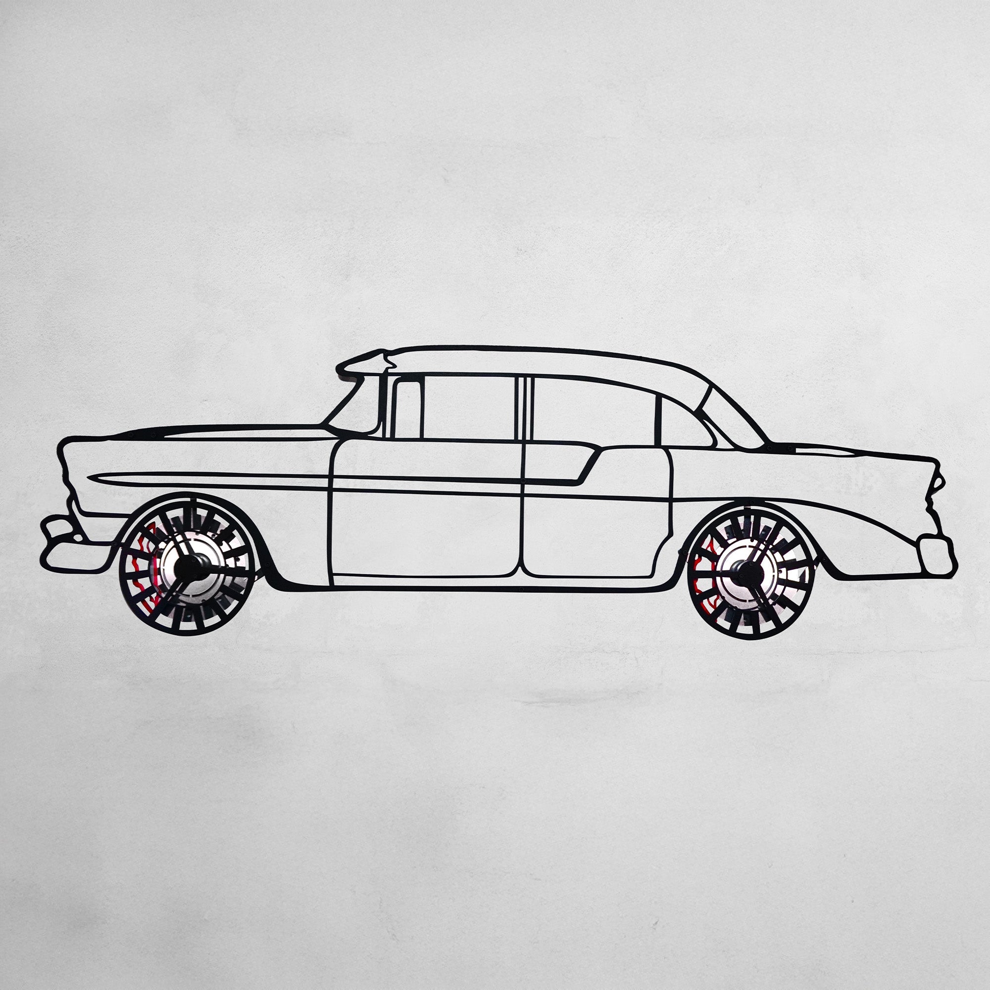 1956 Chevrolet Bel Air Wall Art – Classic Steel Silhouette with Spinning Wheels-KAFMEKA020