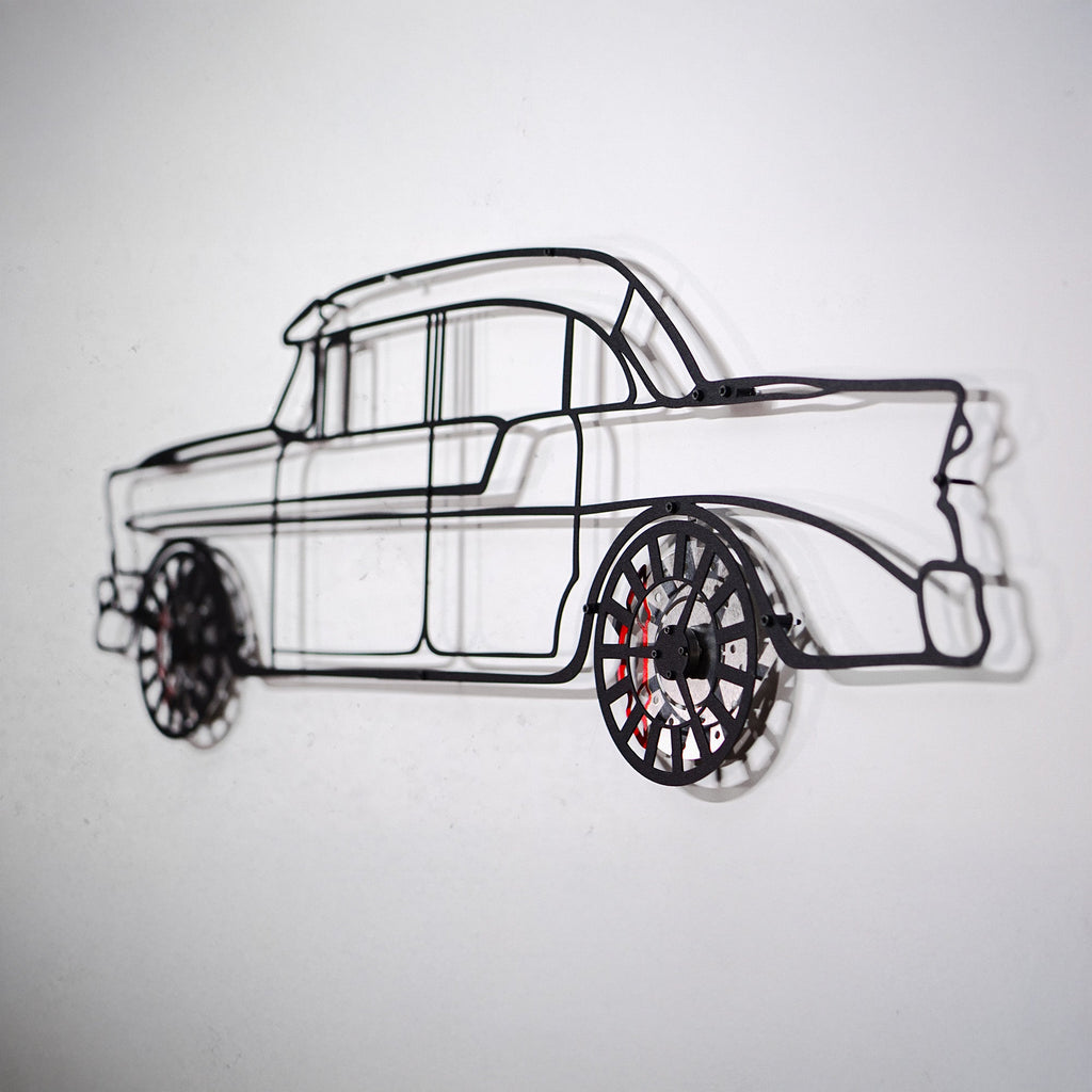1956 Chevrolet Bel Air Wall Art – Classic Steel Silhouette with Spinning Wheels-KAFMEKA020