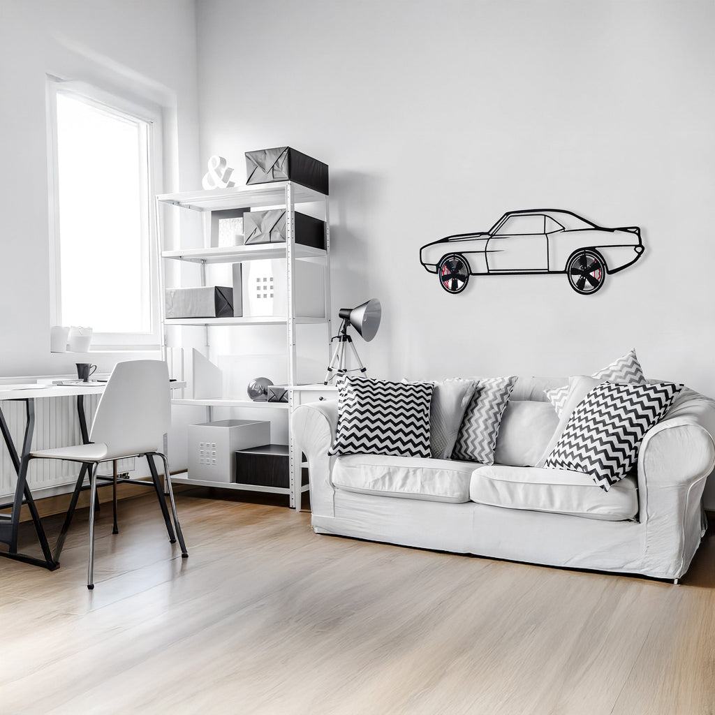 1969 Chevrolet Camaro Wall Art – Classic Steel Silhouette with Spinning Wheels-KAFMEKA021
