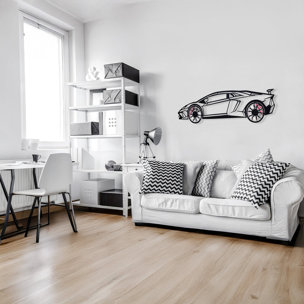 Lamborghini Wall Art – Exotic Supercar Steel Silhouette with Spinning Wheels-KAFMEKA030