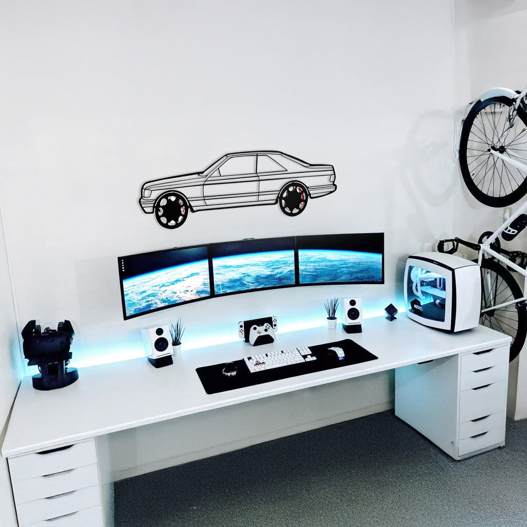 1990 Mercedes-Benz 500 SEC Wall Art – Steel Silhouette with Spinning Wheels-KAFMEKA032