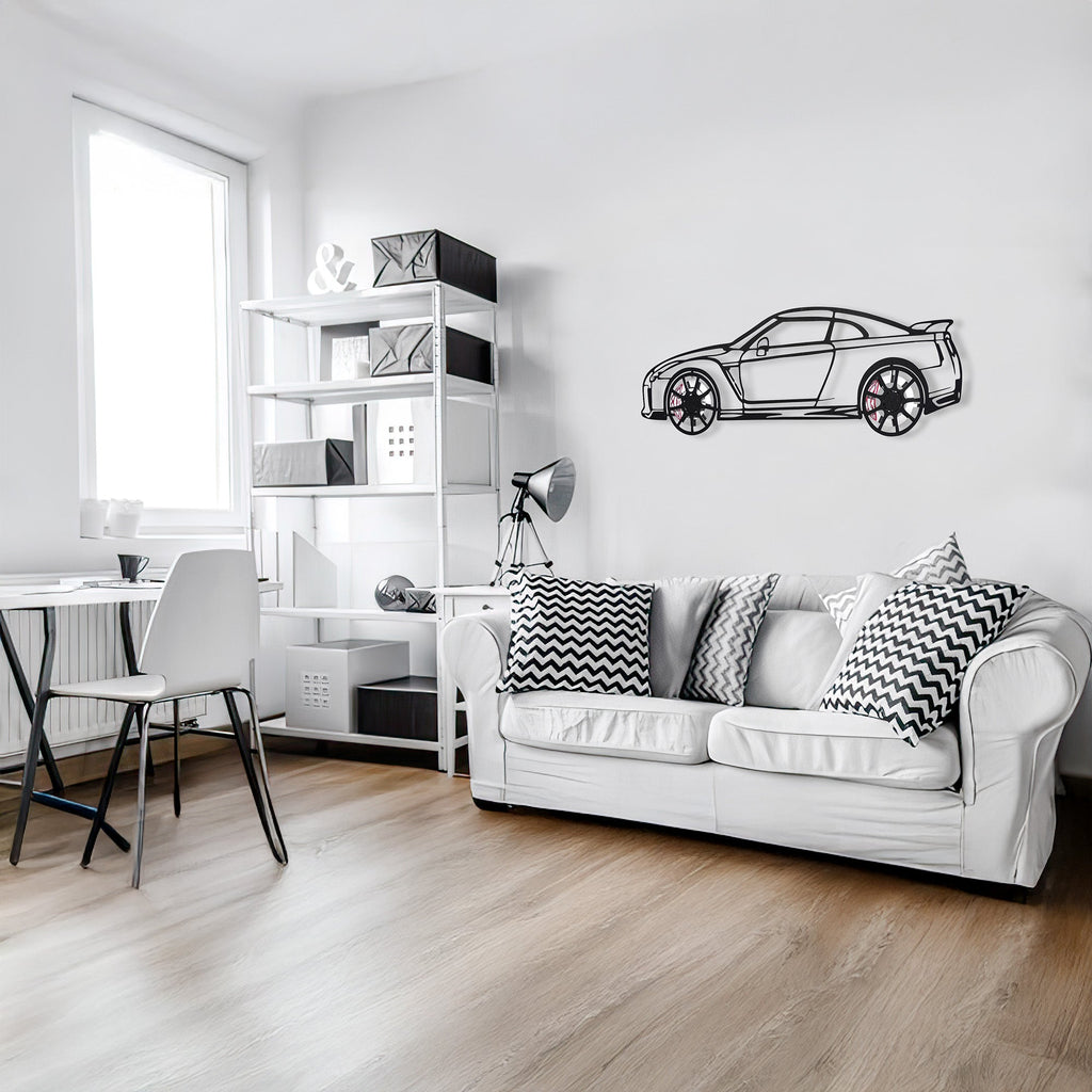 Nissan GT-R R35 Wall Art – JDM Steel Silhouette with Spinning Wheels-KAFMEKA036