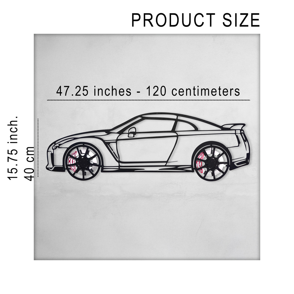 Nissan GT-R R35 Wall Art – JDM Steel Silhouette with Spinning Wheels-KAFMEKA036