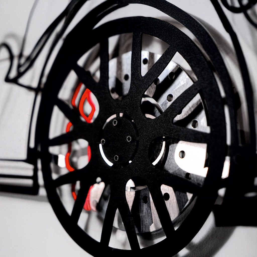 Porsche 911 GT Wall Art – Steel Silhouette with Spinning Wheels-KAFMEKA037