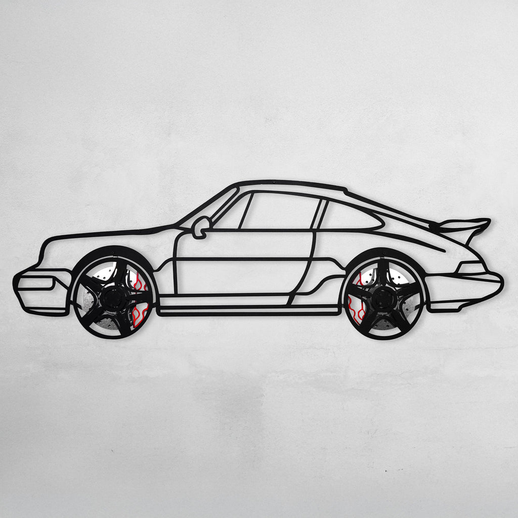 Classic Porsche 911 Wall Art – Retro Steel Silhouette with Spinning Wheels-KAFMEKA038