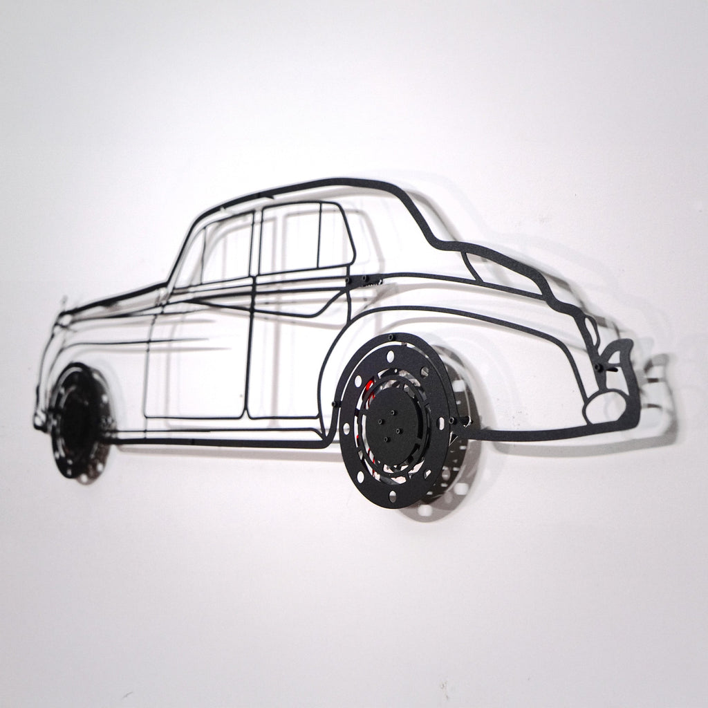 Rolls-Royce Silver Wall Art – Classic Luxury Steel Silhouette with Spinning Wheels-KAFMEKA040