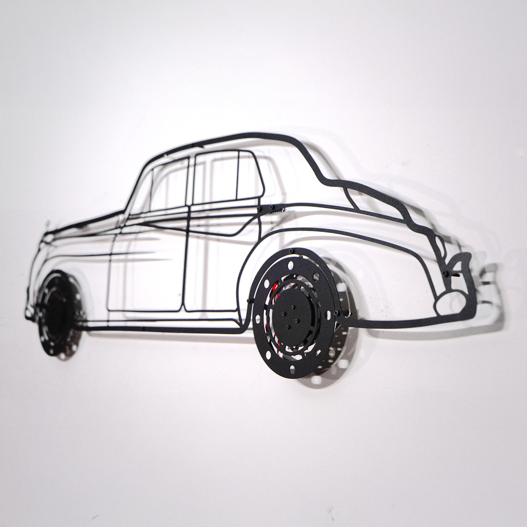 Rolls-Royce Silver Wall Art – Classic Luxury Steel Silhouette with Spinning Wheels-KAFMEKA040