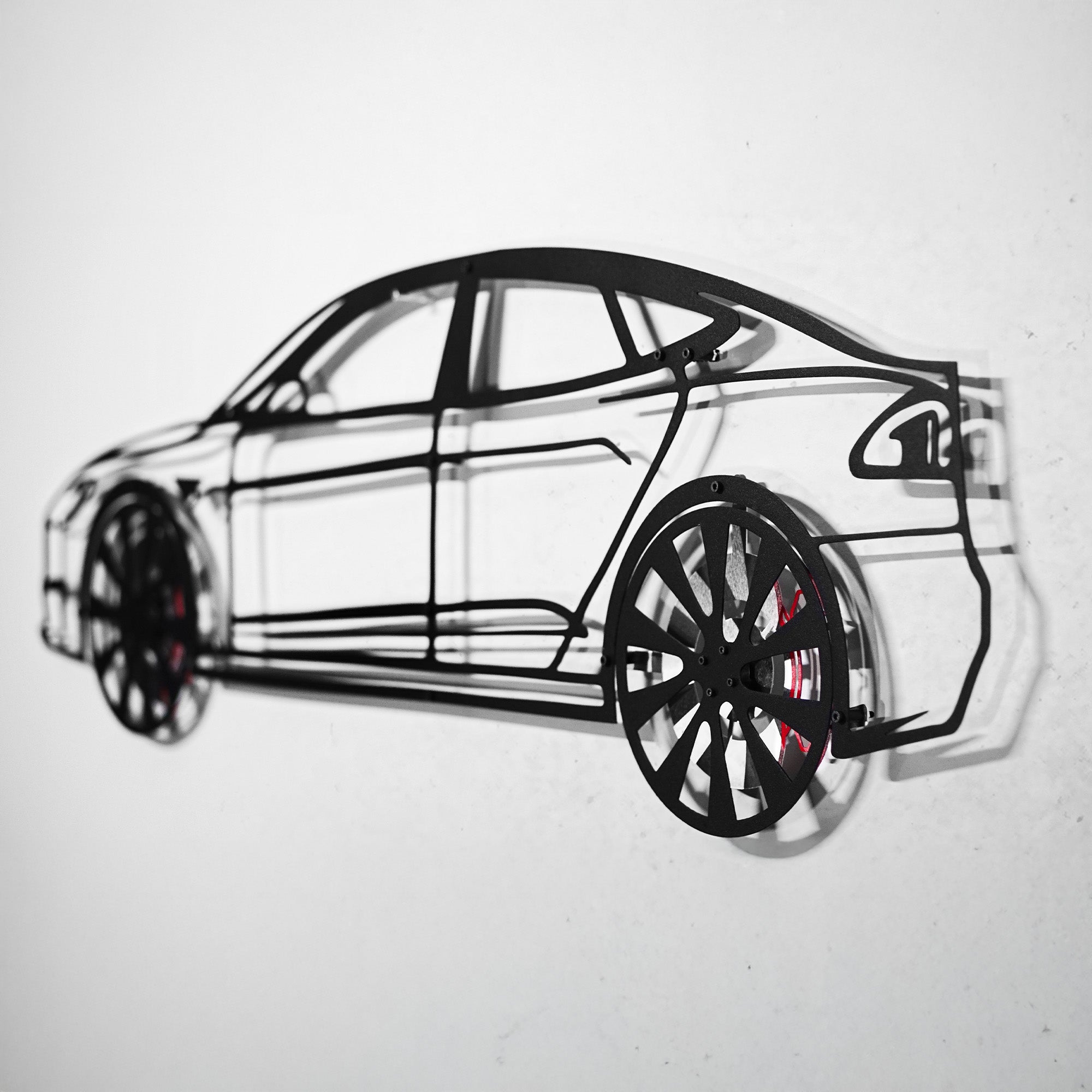 Tesla Model S Wall Art – Electric Car Steel Silhouette with Spinning Wheels-KAFMEKA045