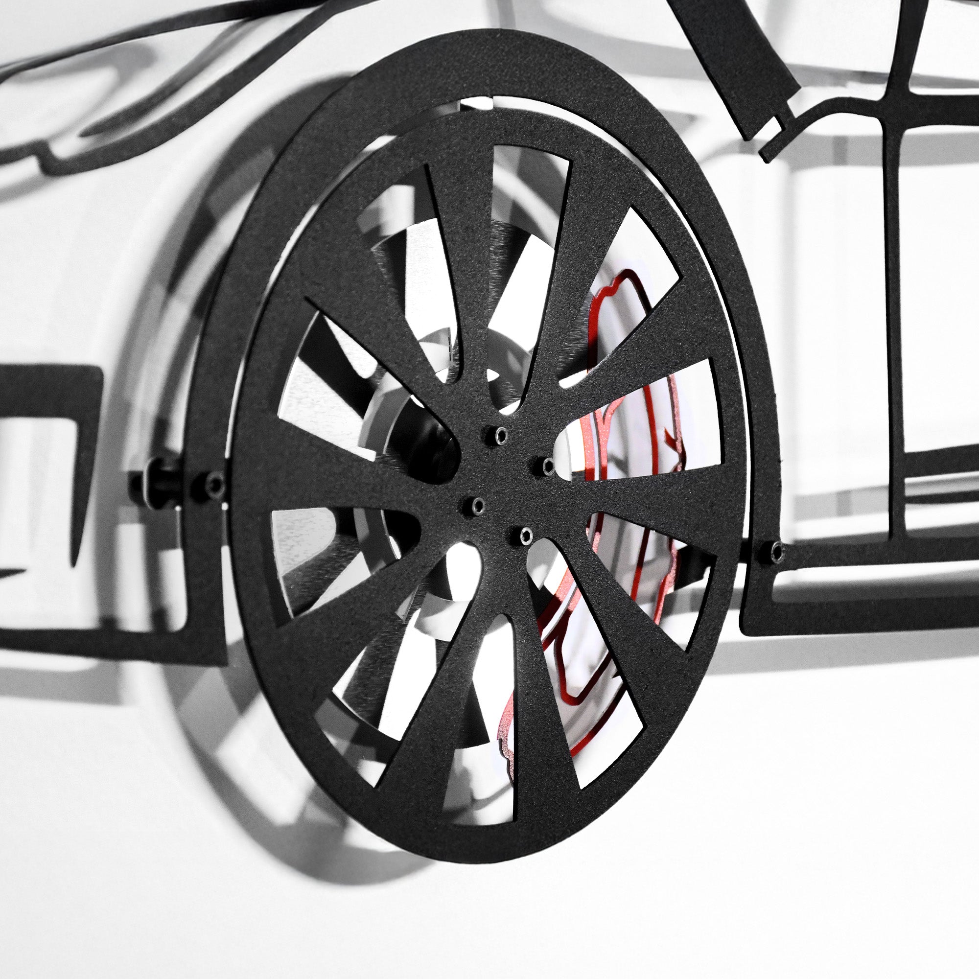 Tesla Model S Wall Art – Electric Car Steel Silhouette with Spinning Wheels-KAFMEKA045