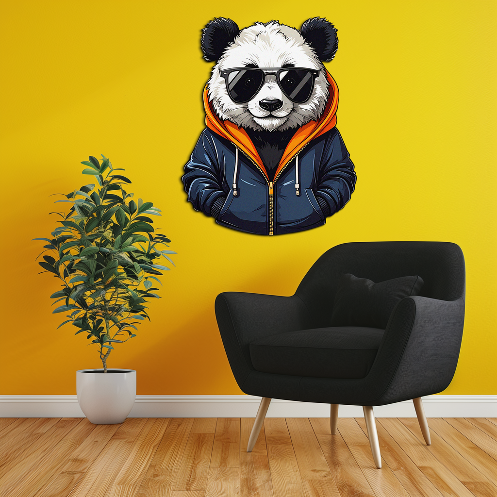 Cool Panda with Hoodie Metal Wall Art – Urban Animal UV Print Decor-KAFUVM001
