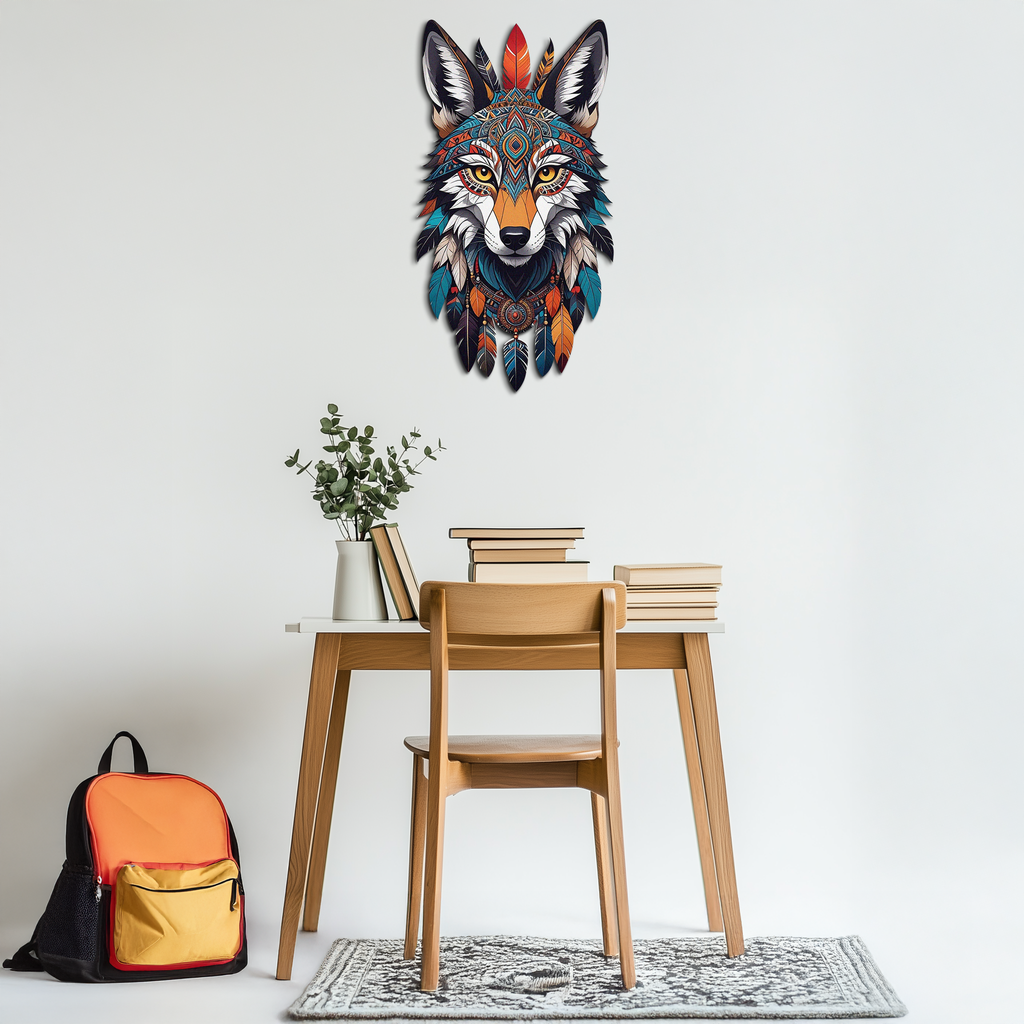 Colorful Tribal Wolf Metal Wall Art – Spirit Animal UV Decor-KAFUVM002